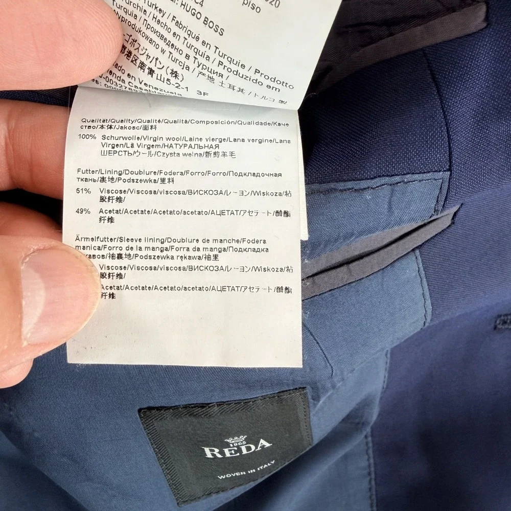 Hugo Boss Huge2/Genius1 Blazer Sport Coat in Navy Italy Reda Super 110's Men 42R